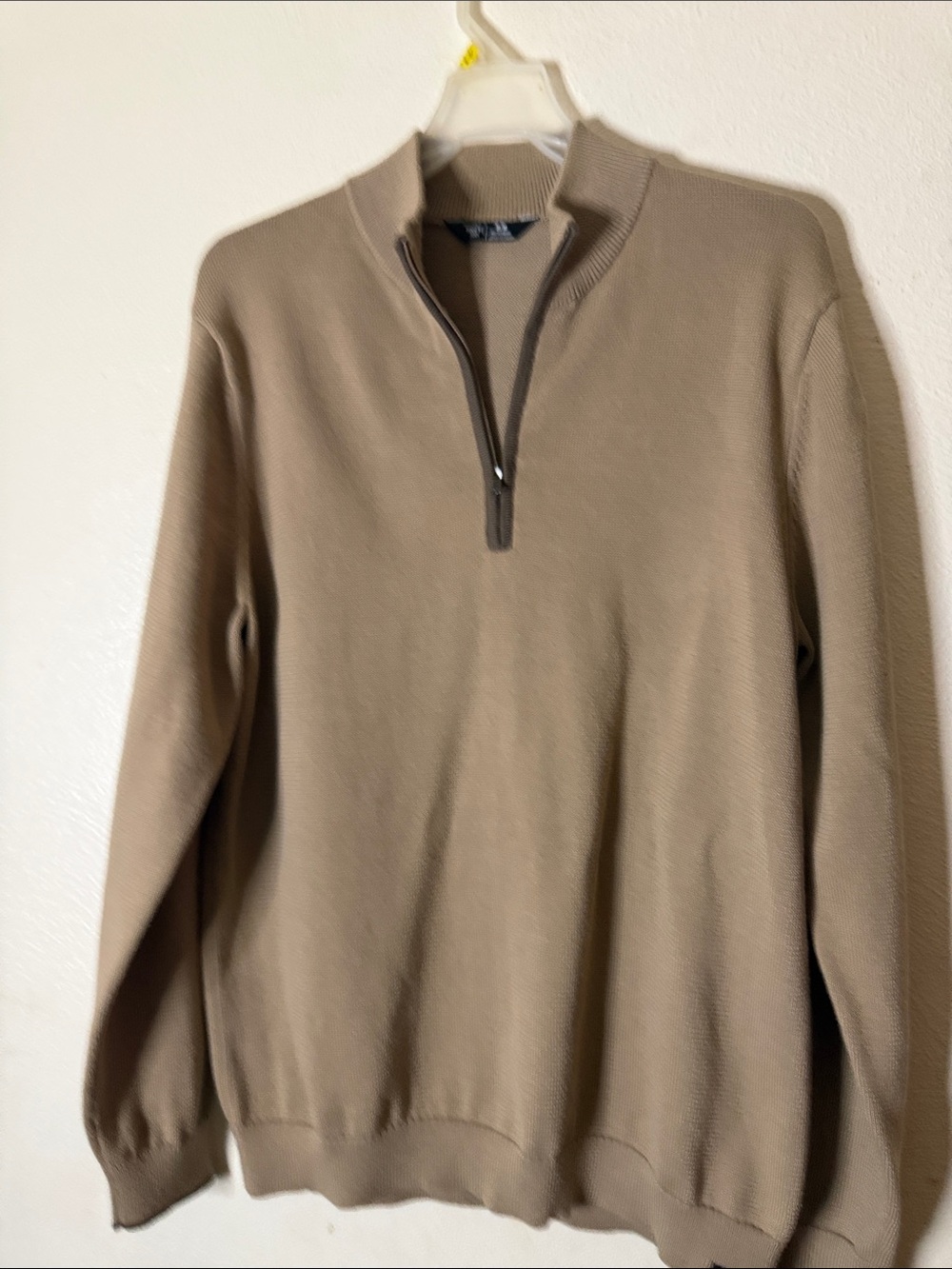 RHONE Men's Zip-Neck Sweater in Tan